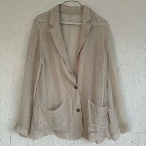 Neutral Coastal Knit Linen Blazer Women‎ Size Medium Double Button Pocket Beige